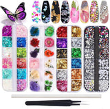 Kalolary Gedroogde Bloemen voor Nagels Vlinder Pailletten Nagellak Folie Nagelstickers Pincet Nagelstenen Nagelsteentjes Potlood voor 3D Nageldesign DIY Decoraties