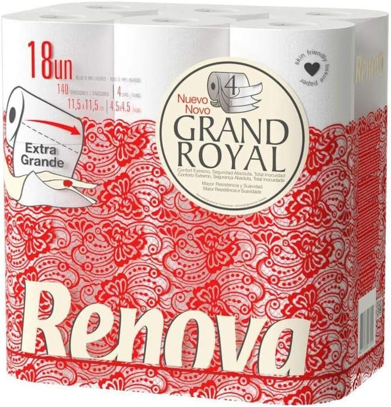 Renova Grand Royal toiletpapier, 18 Premium XXL rollen, 4 lagen, zacht en duurzaam