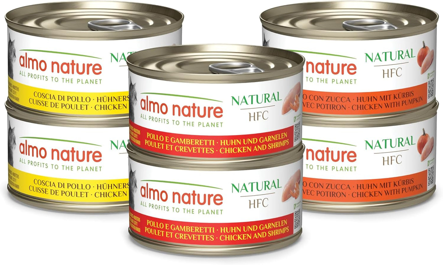 Almo Nature HFC Natuurlijk natvoer voor katten - Diverse recepten met kip - 6 x 70 g