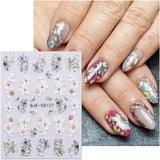 JMEOWIO 3D Nagelsticker Blumen Nail Art Sticker Selbstklebend Nagelaufkleber 5D Stereoskopisch Frühling Zomer Decoratie Nageldesign Zubehör 4 Blatt