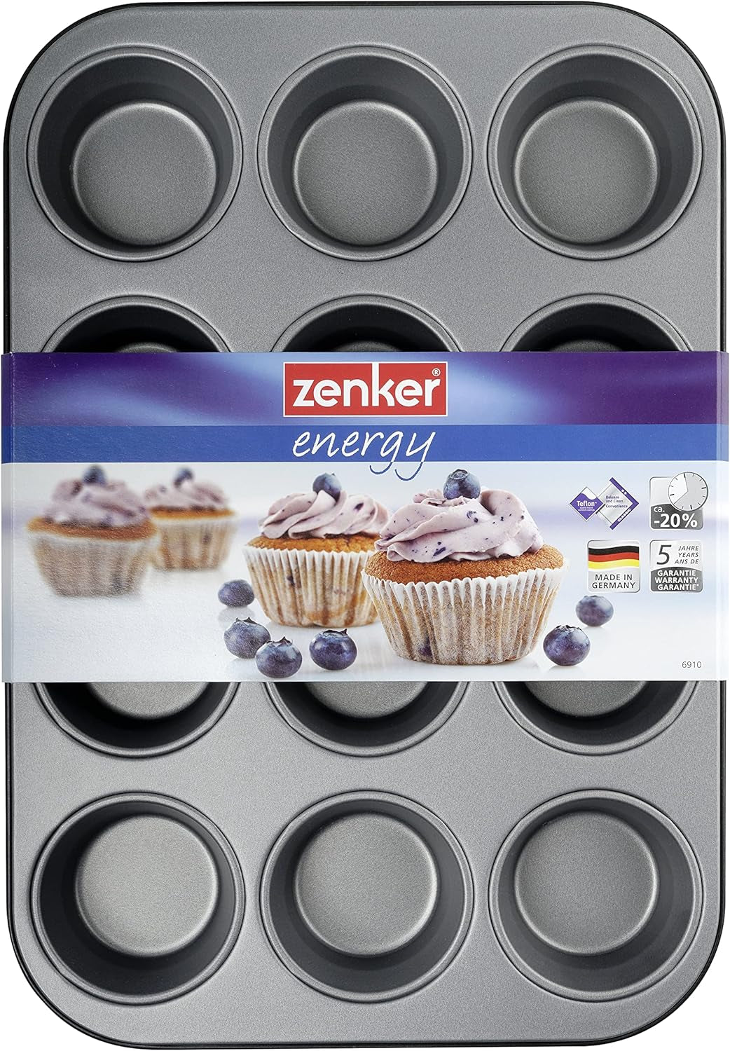Zenker 12Er Muffinform Energy, Premium-Backform, Für Köstliche Kuchen, Verkürzt Die Backzeit Um Bis Zu 20% (Farbe: Silber/Anthrazit), Menge: 1 Stück, Hellgrau Und Dunkelgrau Vormen en bakplaten Naty Shop
