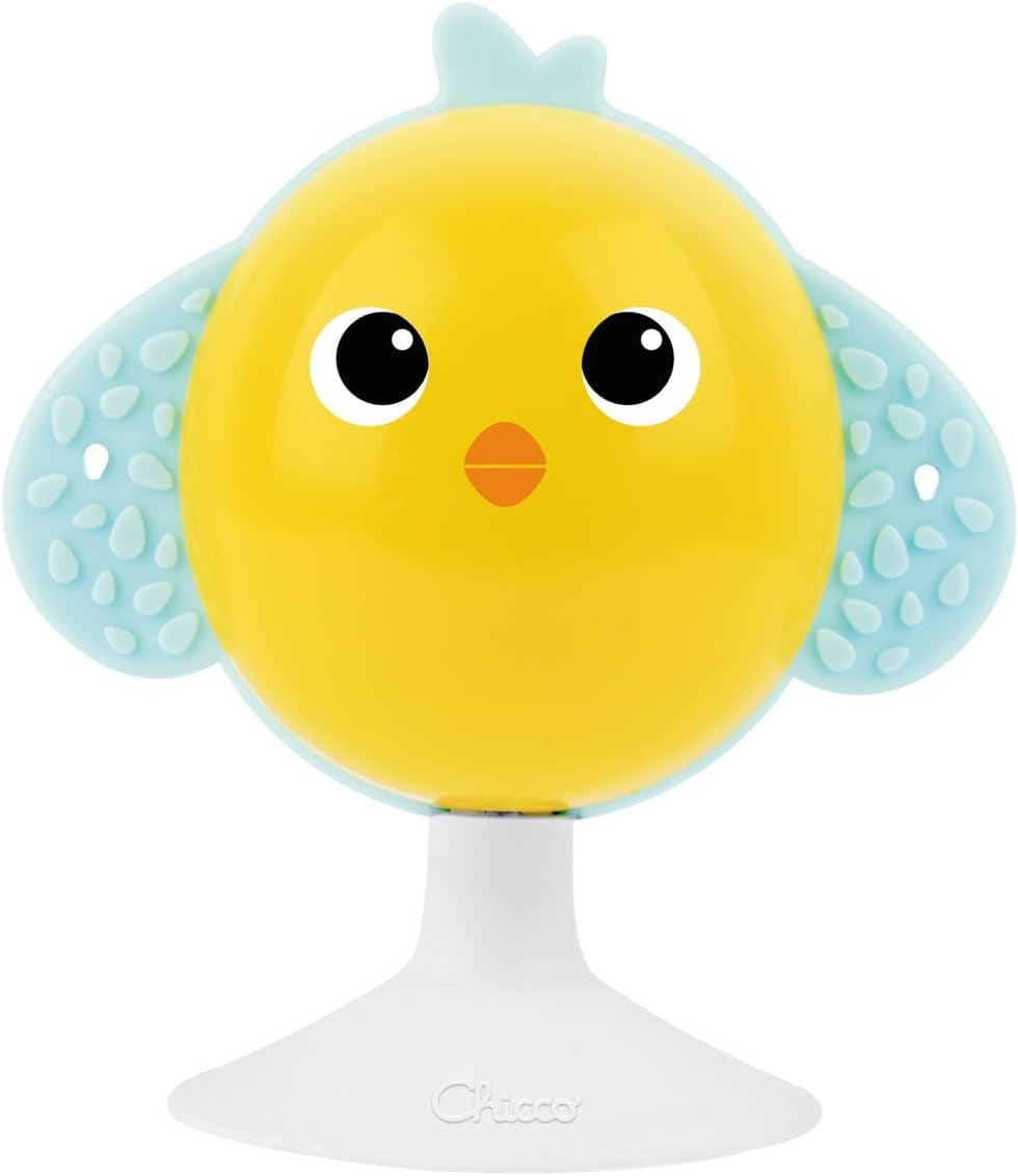 Chicco maaltijdcadeauset Dou Dou, slabbetje, kinderstoelspeeltje met zuignap in de vorm van een schattige kip, met twee kleurrijke rammelaars, makkelijk te vangen vanaf 6 maanden Babyspeelgoed Naty Shop