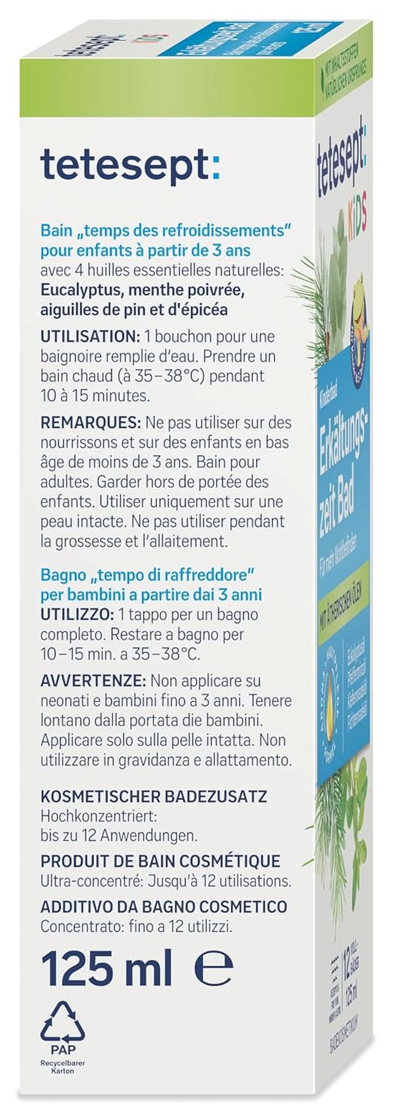 Tetesept Kids Cold Time Bath - kinderbadadditief voor het koude seizoen met 4 essentiële oliën, ontspanning en opwarming, 125 ml Naty Shop