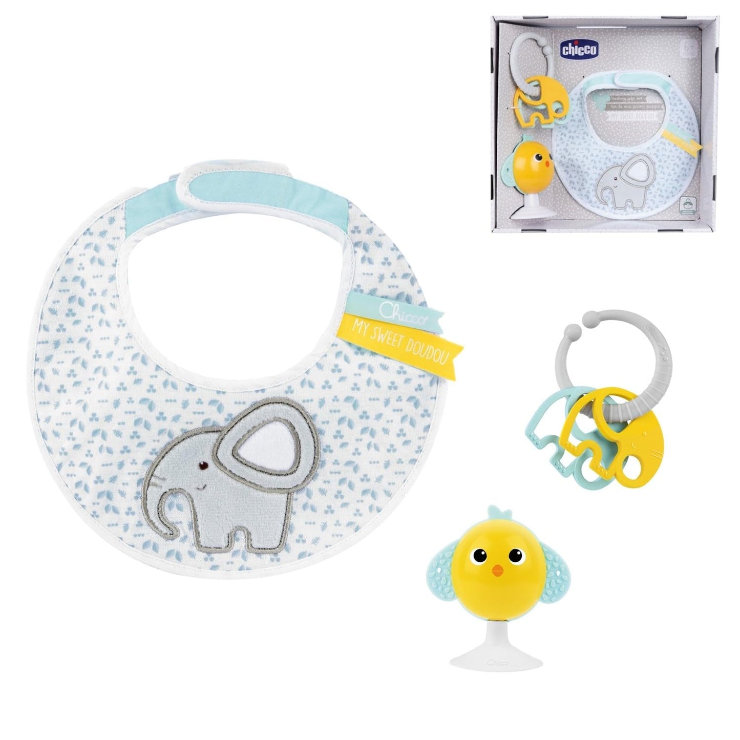 Chicco, My Sweet Doudou babycadeauset, zachte DouDou-deken, velours fopspeen, olifantenbijtring met reliëf, cadeau-ideeën voor pasgeborenen vanaf 0 maanden