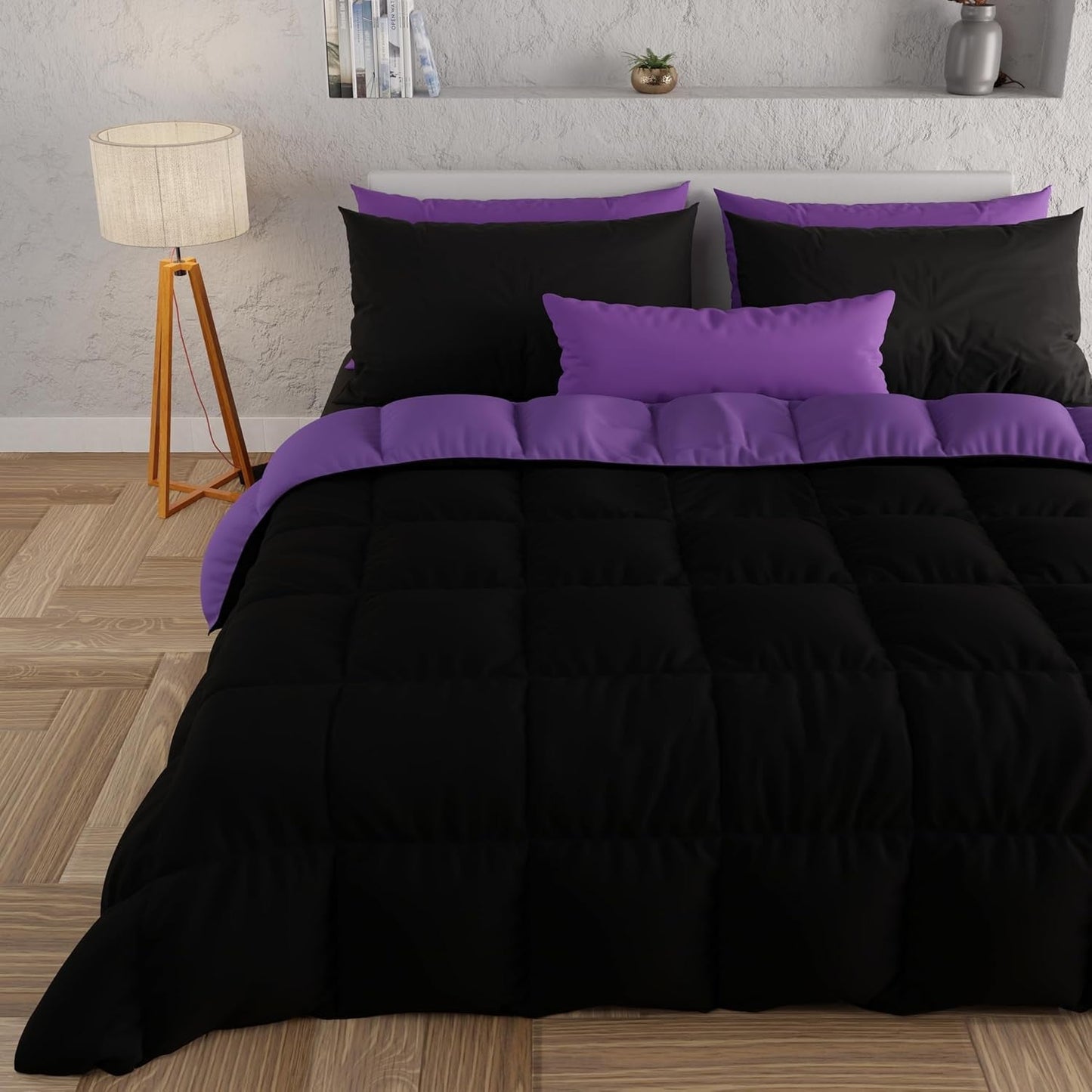 PETTI Artigiani Italiani - Tweepersoonsbed winterdekbed, maxi, monochroom, dubbelzijdig, wit, grijs, 100% Made in Italy Naty Shop Dekbedden en dekbedden Paars, zwart. 160 x 190 cm