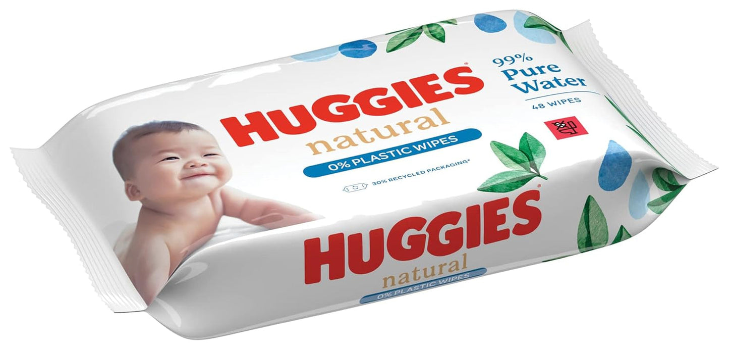 Huggies natuurlijk biologisch afbreekbare vochtige doekjes voor gevoelige baby's, 8 x 48 doekjes, bulkverpakking