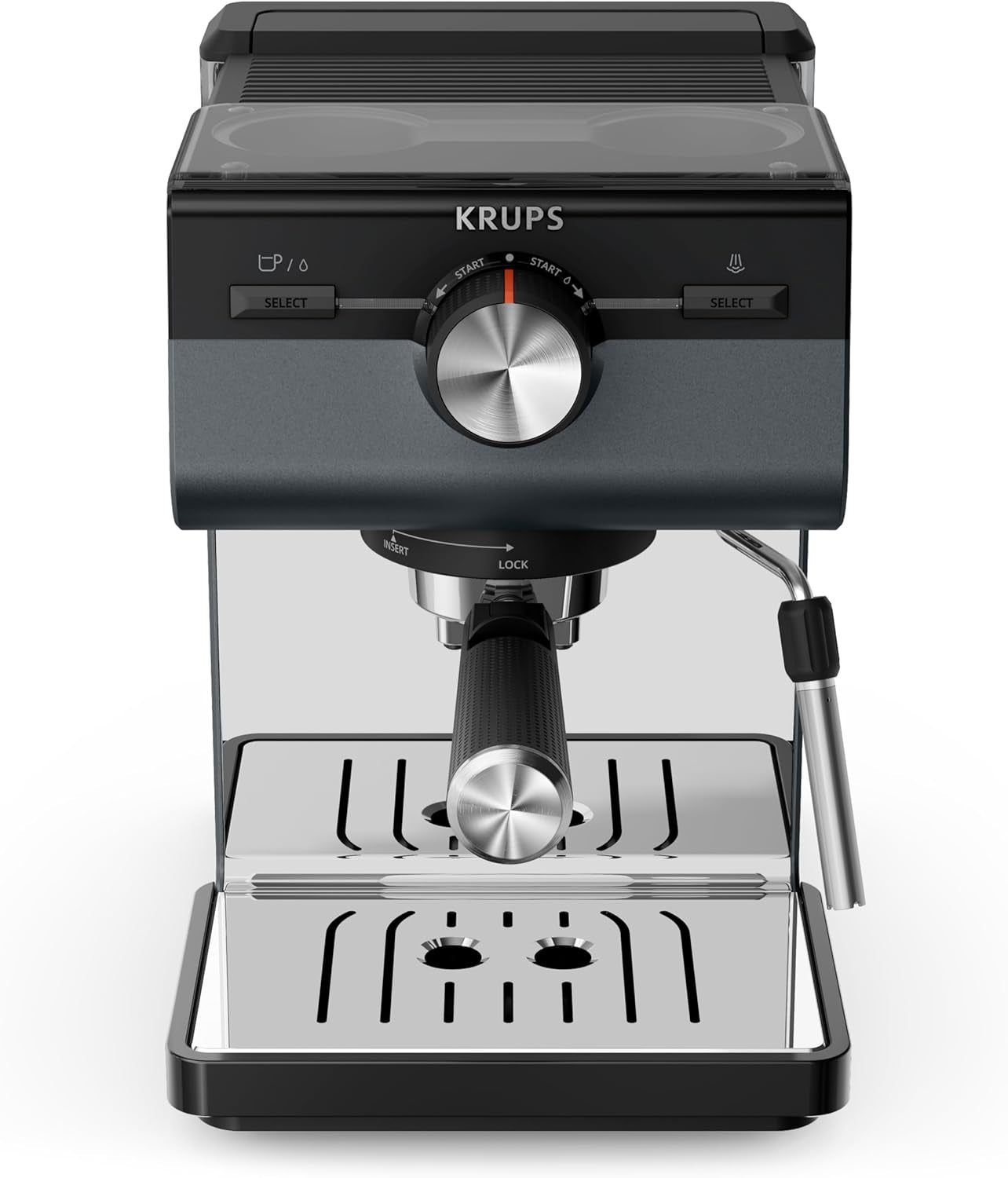KRUPS Authentic+ espressomachine, 15 bar, intuïtieve bediening, uitgekiend design, stoompijpje, inclusief uitgebreide accessoires, Bullet Donkerzilver/RVS, XP384G10