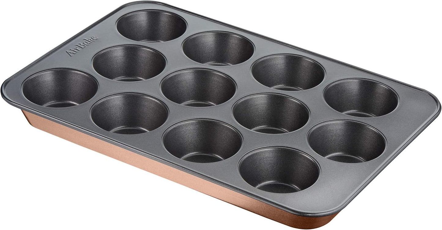 Tefal Airbake J2555014 Muffinform, Antihaftbeschichtung, Karbonstahl, Braun, 29 X 41 Cm Vormen en bakplaten Naty Shop
