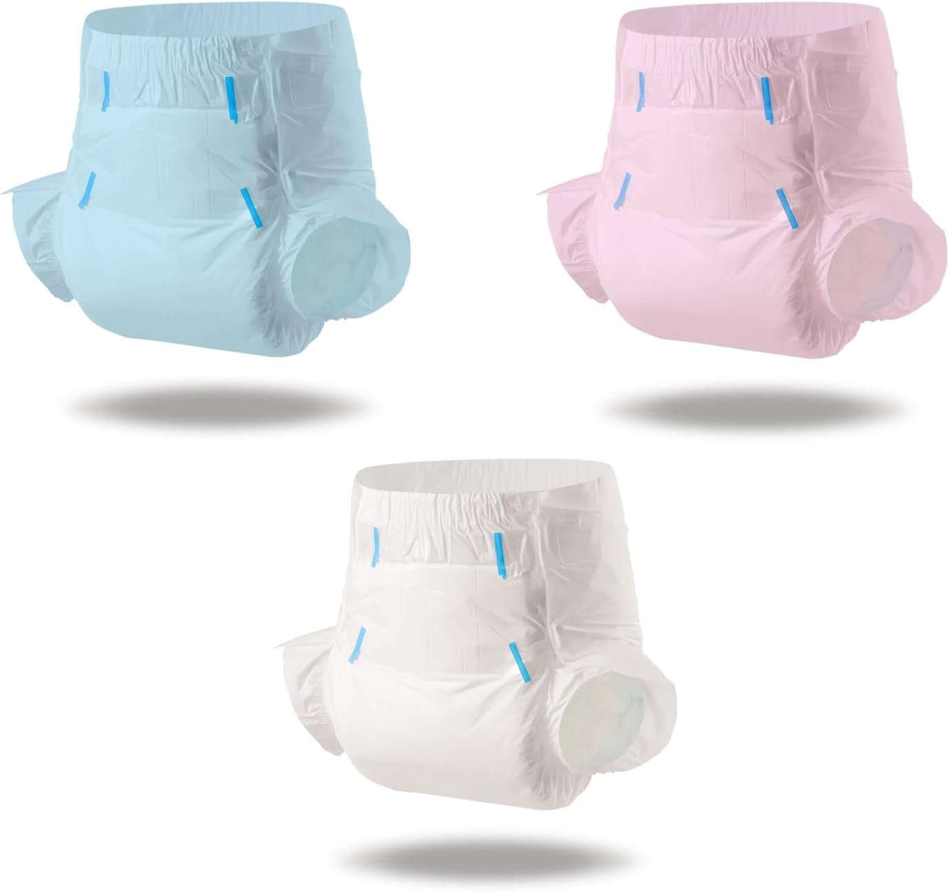 CutiePlusU luiers voor volwassenen, droog oppervlak, maximaal absorptievermogen 's nachts, wegwerpincontinentieluier - blauw, roze, wit, 3 stuks (medium 71-96cm)