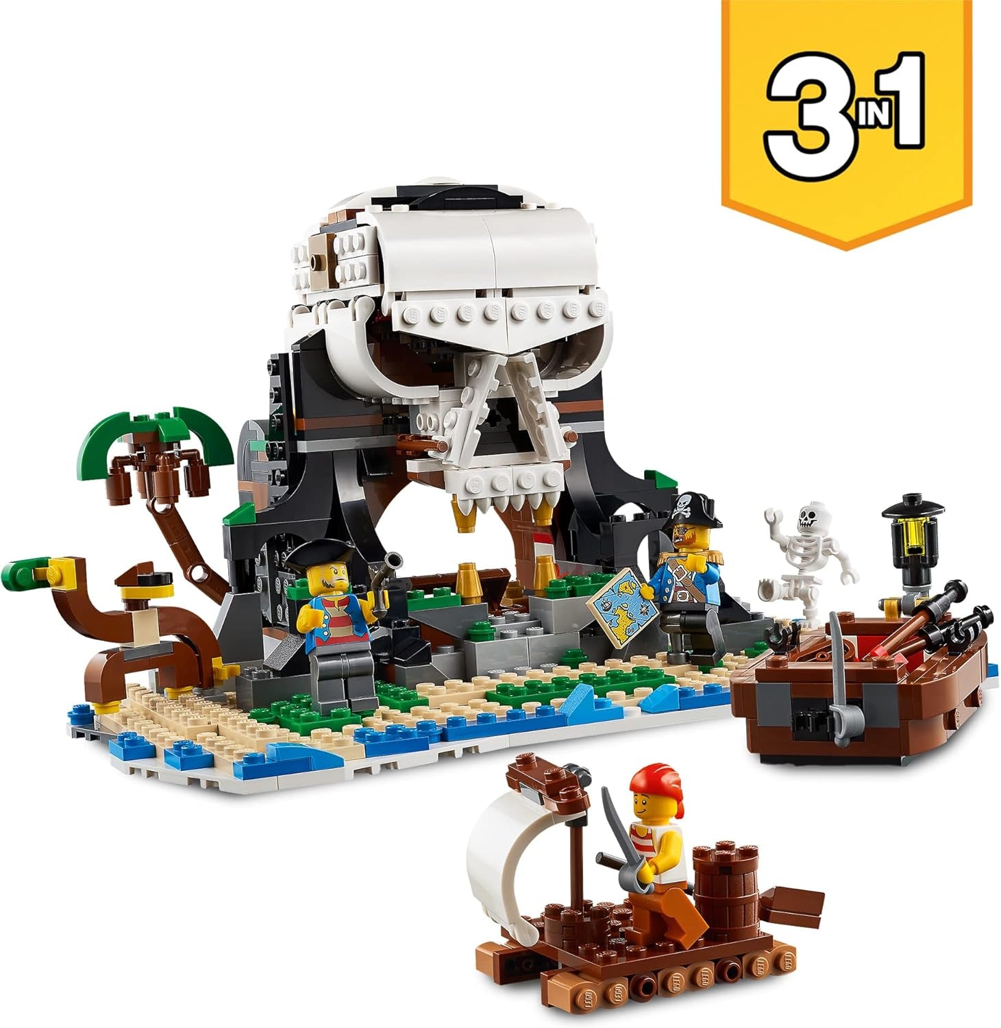 LEGO Creator 3-in-1 piratenschipset, speelgoed met 3 bouwopties, bouw een piratencafé of schedelpirateneiland, inclusief 3 rollenspel-avontuurminifiguren 31109 Bouwsets Besuche in LEGO-Store
