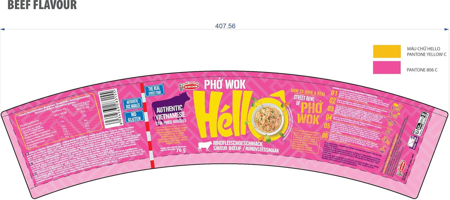 HELLO PHO WOK instant rijstnoedels, rundvlees - 1 x 76 g