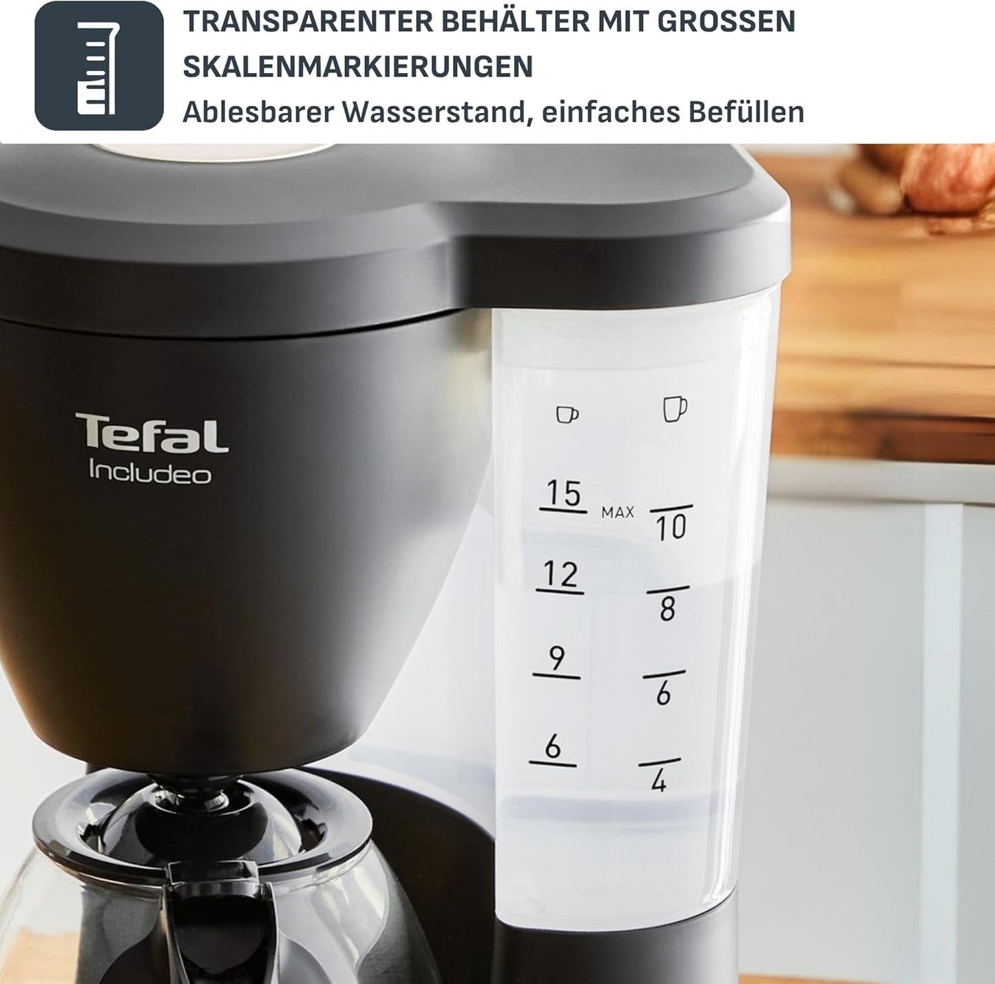 Tefal Incluo Filter-espressomachine, espressomachine Extreem eenvoudig in gebruik, geschikt voor rechts- en linkshandigen, automatische dekselopening, 1,25 l, 10 tot 15 kopjes, CM533811