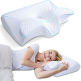 HOMCA Nekkussen Orthopedisch kussen 2 in 1 Memory Foam Kussen Neksteunkussen Ergonomisch hoofdkussen voor rug-, zij- en buikpijn, 60 X 13/11 X 40cm Cervicale Orthopedische Kussens Naty Shop Wit