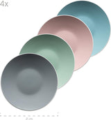 MÄSER 934006 Elissa-serie, moderne serviesset voor 4 in gekleurde matte glazuren met witte rand, 16-delige combinatieset, steengoed, veelkleurig, grijs, turkoois, roze, groen