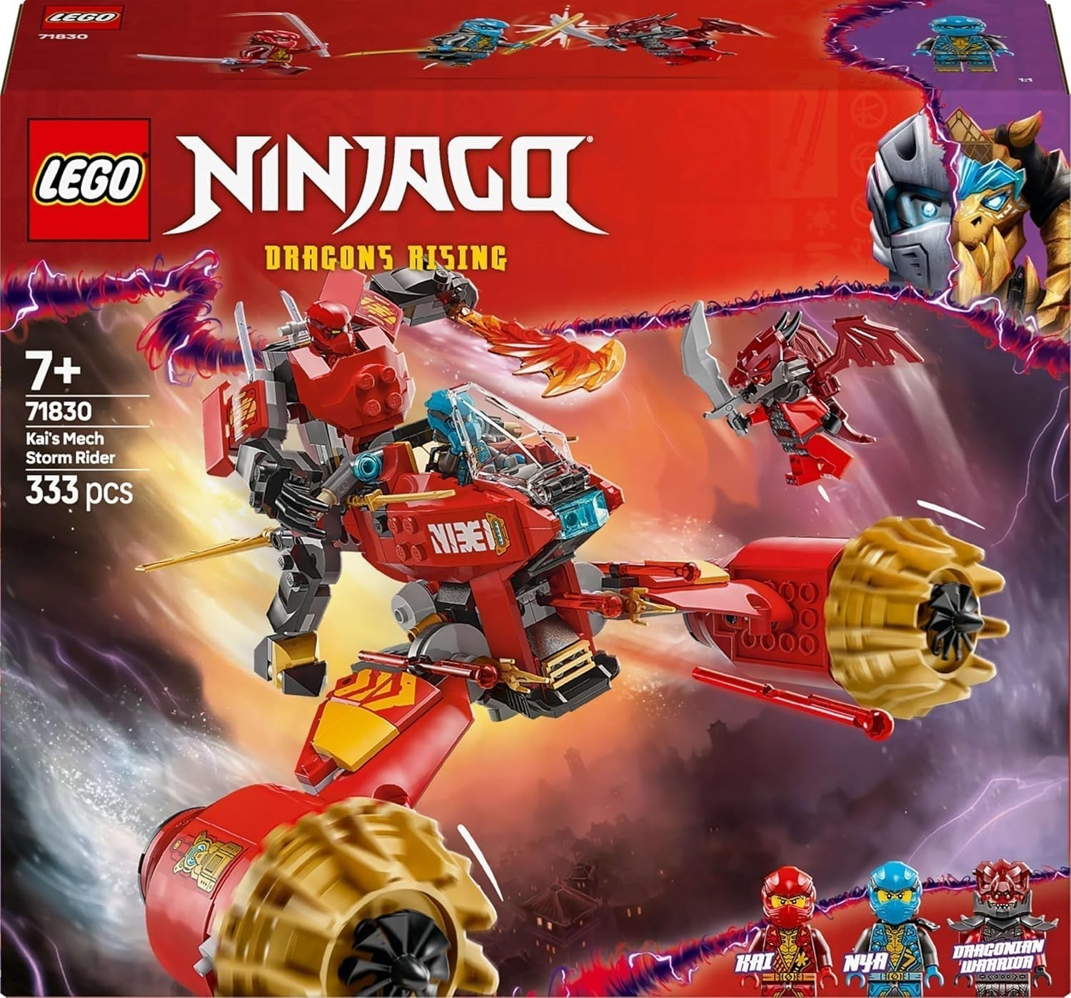 LEGO NINJAGO Kai's Storm Rider Mecha - Vliegend motorspeelgoed met 3 minifiguren - Mecha met beweegbaar hoofd, armen en benen - Bouwspeelgoed - Cadeau voor jongens en meisjes vanaf 7 jaar 71830 Bouwsets Besuche den LEGO-Store
