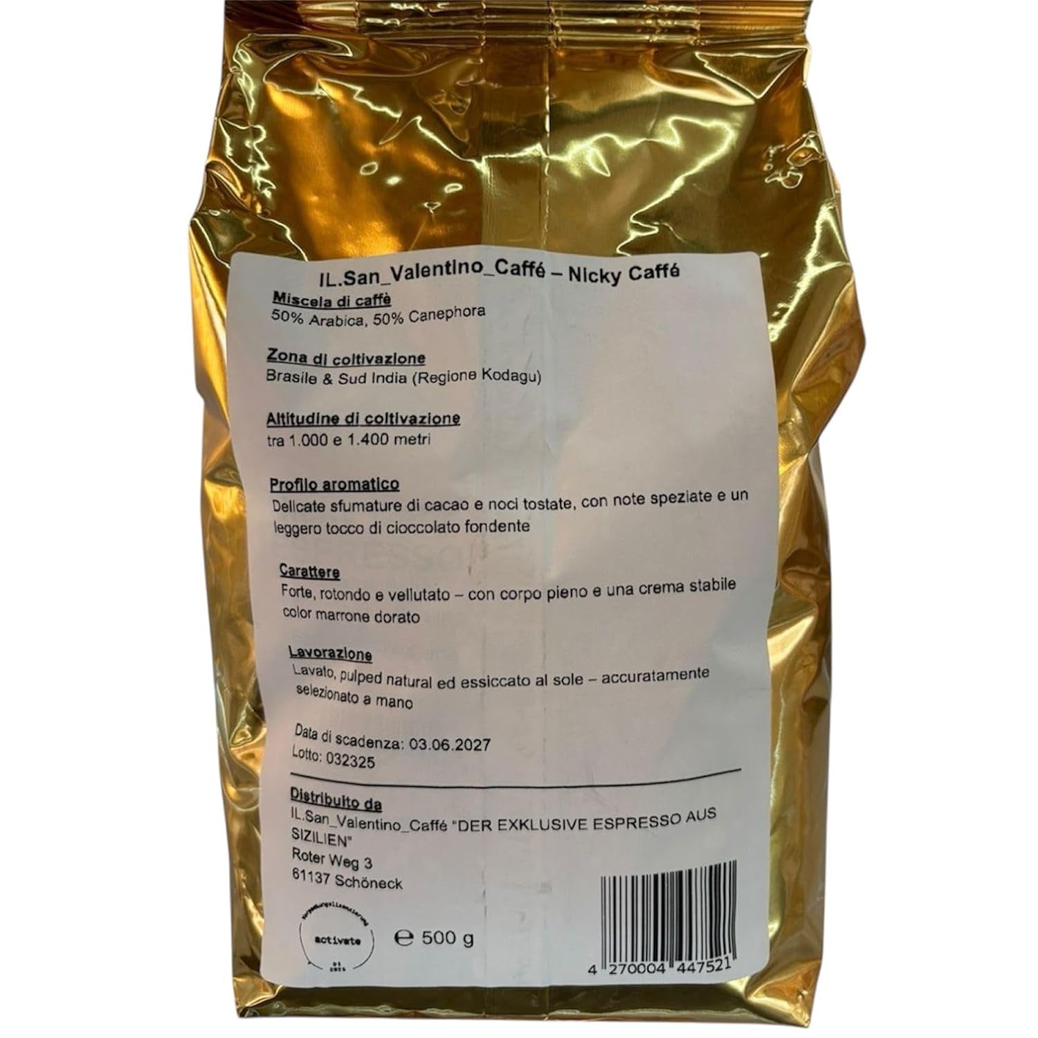 "DE EXCLUSIEVE ESPRESSO VAN SICILIË" NICKY CAFFÉ ESPRESSO EN KOFFIECRÈME 50% ARABICA 50% KANEEL