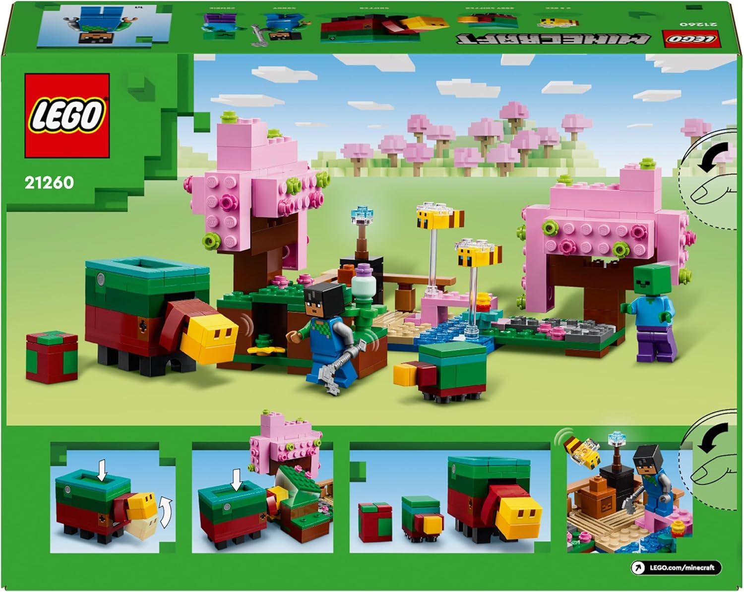 LEGO Minecraft Kersenbloesemboomgaard Speelgoedtuin om te ontdekken met Sunny, Sniffer, Zombie en Bijen Gamercadeau voor jongens en meisjes vanaf 8 jaar 21260 Bouwsets Beuche in LEGO-Store