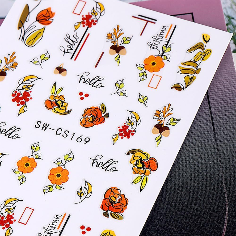 3D Herfst Nagelstickers Pompoenbladeren Nagelstickers Geometrische Lijn Bloemen Nagelstickers Thanksgiving Day Ontwerp Nagelstickers Herfst Pompoen Nagelstickers Nagelaccessoires Nagelkunst