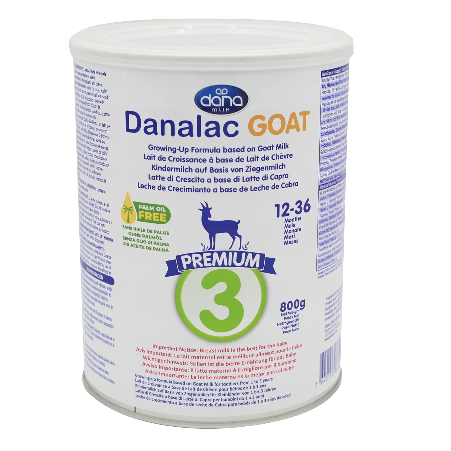 Danalac (1 stuk) Geavanceerde geitenmelkformule voor groei 800 g babymelkpoeder fase 3 voor peuters en baby's van 1-3 jaar