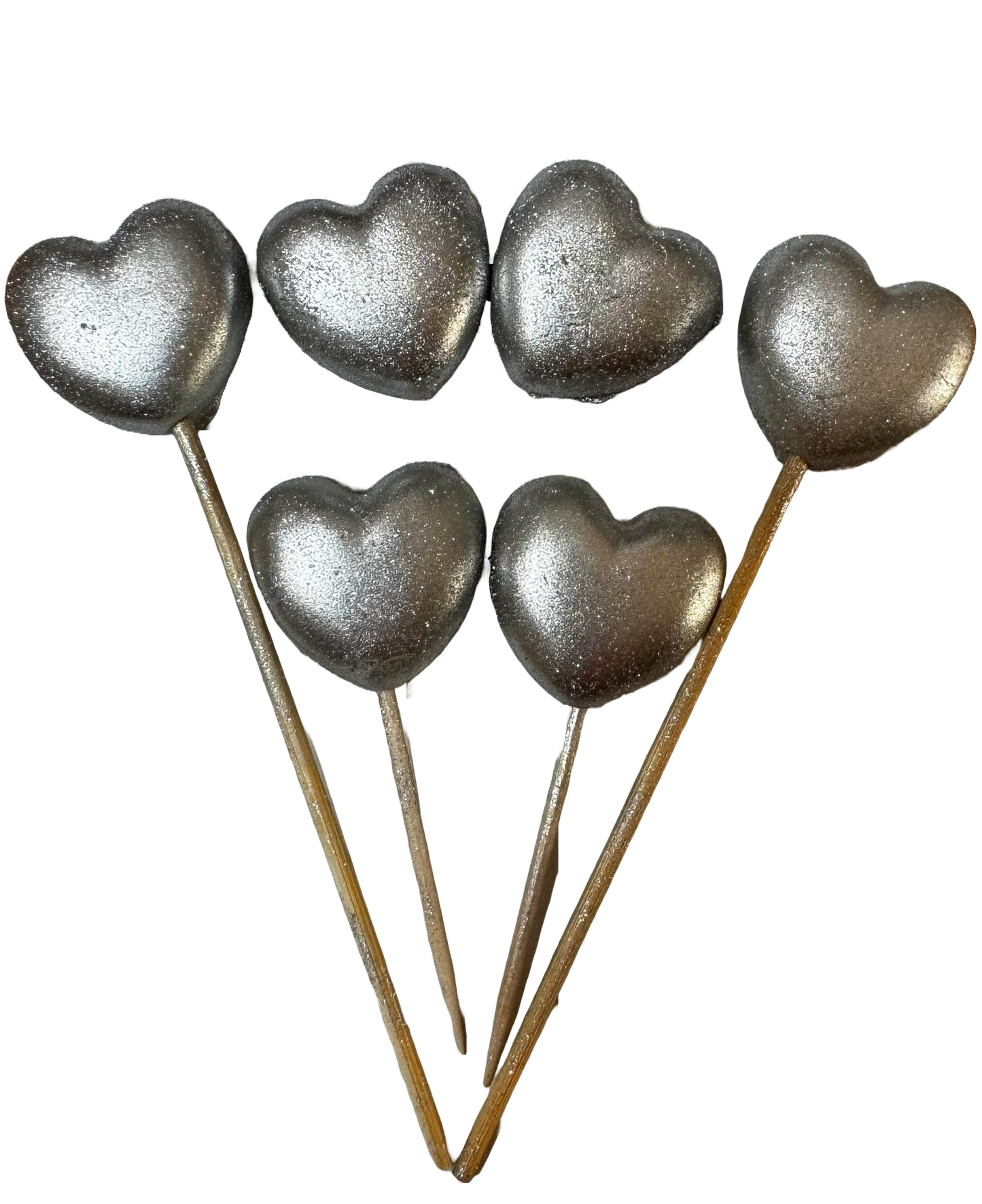 Set van 6 eetbare suikerdecoraties, zilveren harten Naty Shop Sugar Paste Decorations