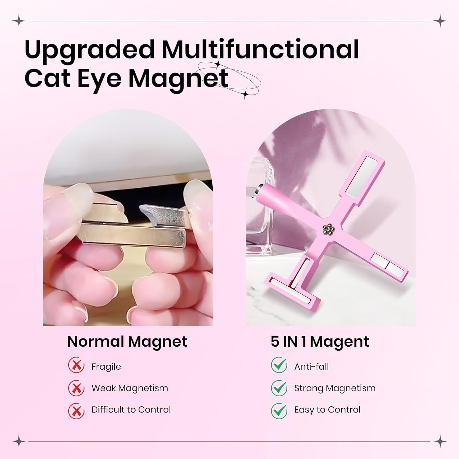SUPWEE 5 in 1 nagelmagneetgereedschap, roze Cat Eye-magneet voor nagelmultifuncties Magnetstift DIY Magic 3D-magneetstick-pennenset Nail Art-magneetstick voor nagelkunst doe-het-zelf