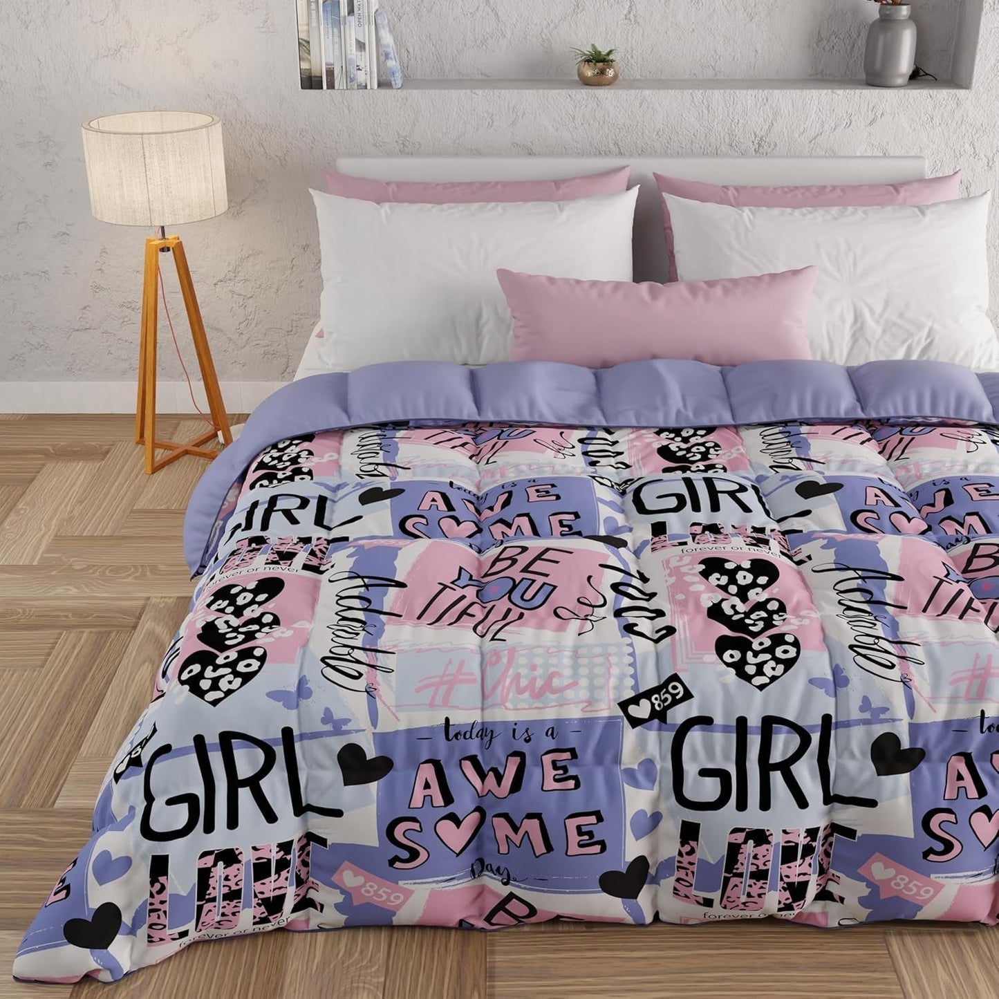 PETTI Artigiani Italiani - Winterquilt, Winterquilt, Eenvoudige quilt, Dubbelzijdig, Monokleur en digitaal printen, 100% hypoallergene microvezel, Made in Italy Quilts en quilts Naty Shop Girlcool 160 X 190 Cm
