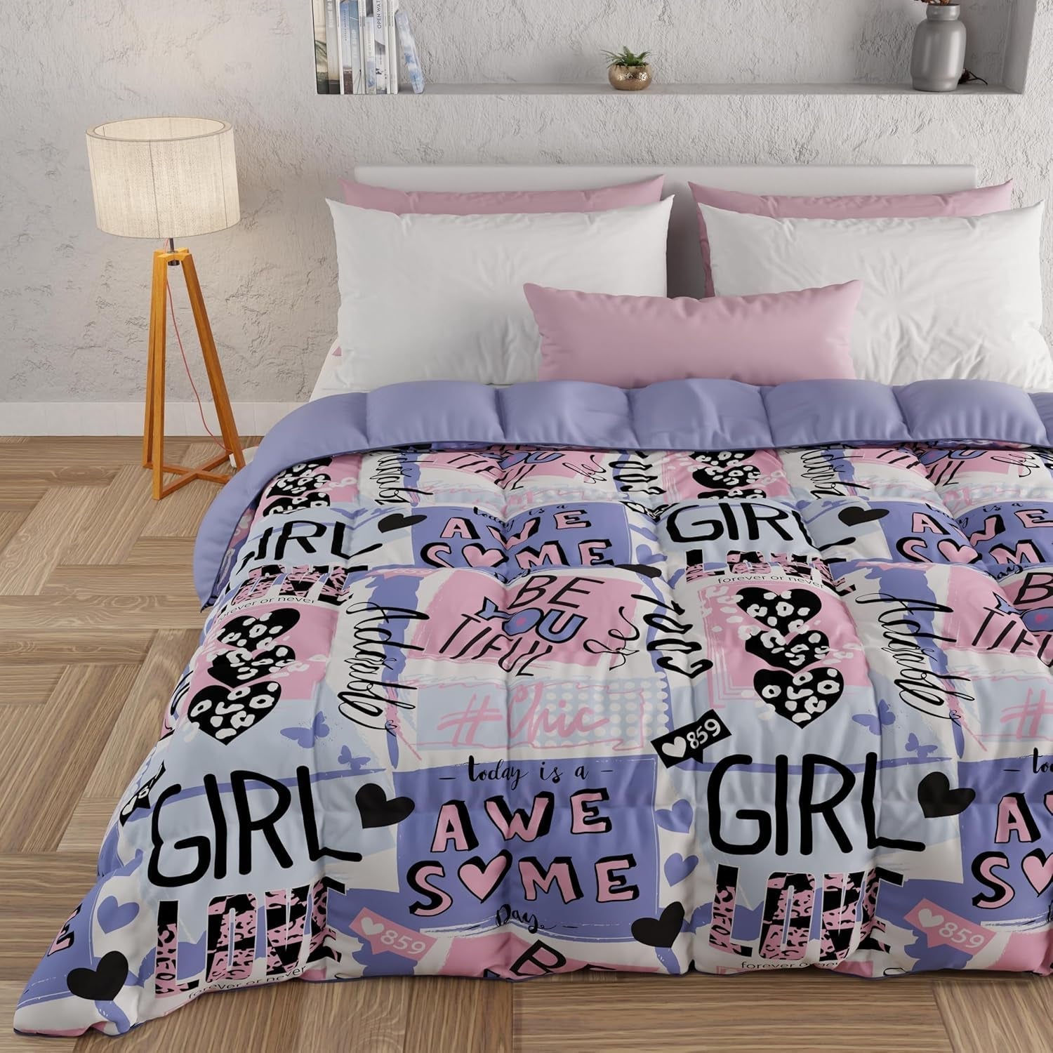 PETTI Artigiani Italiani - Winterquilt, Winterquilt, Eenvoudige quilt, Dubbelzijdig, Monokleur en digitaal printen, 100% hypoallergene microvezel, Made in Italy Quilts en quilts Naty Shop Girlcool 160 X 190 Cm