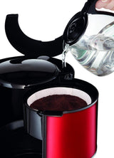 Subito Espressomachine met filter, glazen karaf, 10-15 kopjes, capaciteit 1,25 liter, automatische uitschakelfunctie, verwijderbaar filter, waterniveau-indicator, roestvrij staal, rood/zwart, FG360D