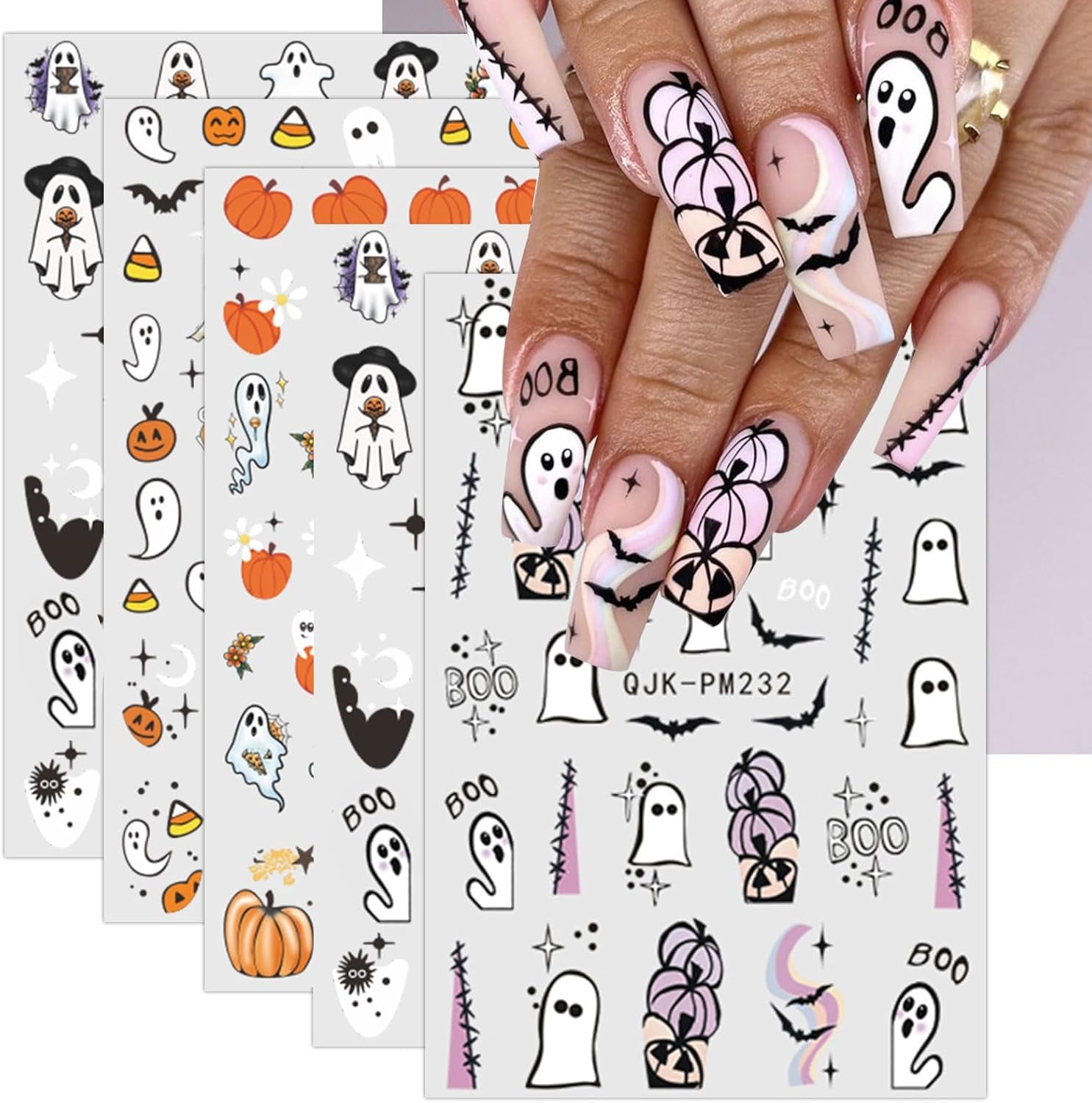 JMEOWIO Nagelsticker Halloween 9 Blatt Nail Art Sticker Selbstklebend Nagelaufkleber Süßes Gespens Kürbis Decoratie Nageldesign Zubehör