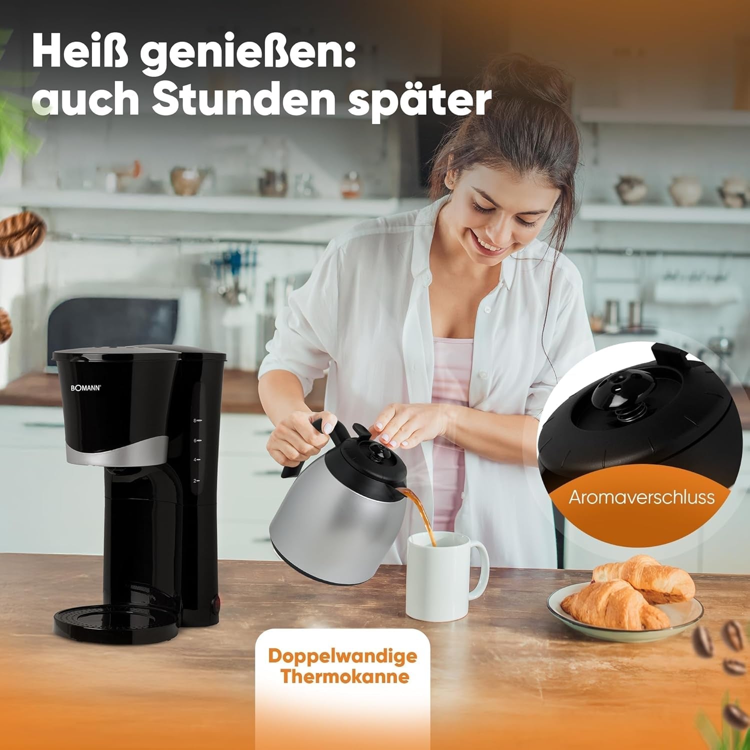 Bomann® koffiezetapparaat met thermoskan | voor 8-10 koppen koffie | zonder temperatuurverlies | koffiezetapparaat met filter | 1 liter | Espresso | Filterkoffiezetapparaat met thermoskan | KA 168 zwart