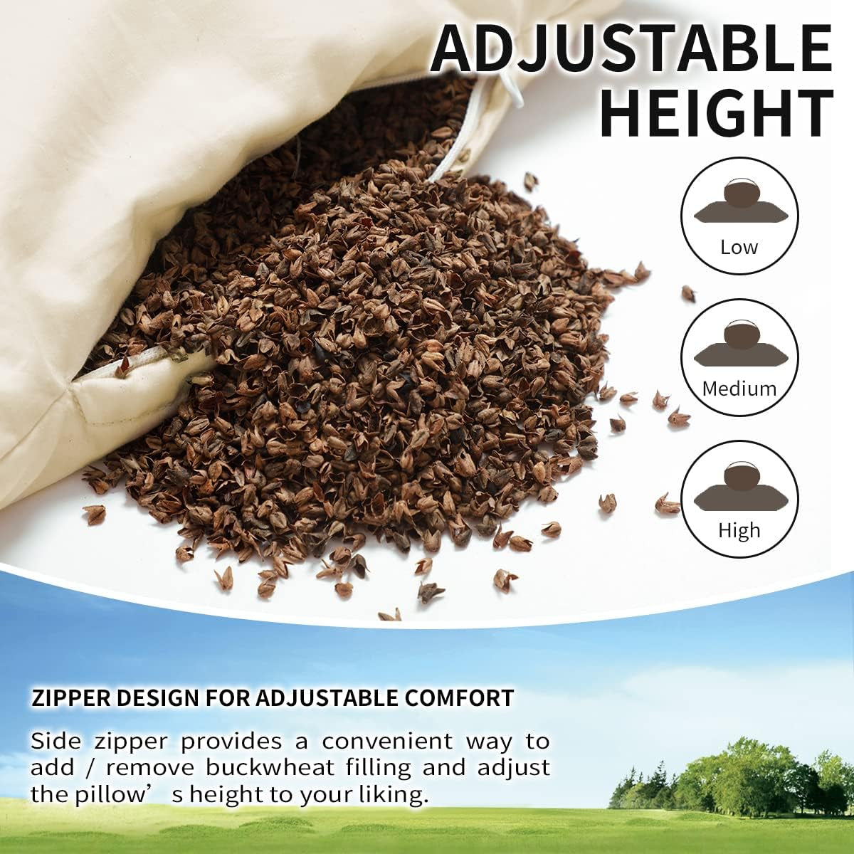 LOFE Biologisch Boekweit Slaapkussen 14" X 20" Verstelbaar Ademend Koele Slaap Cervicale Ondersteuning voor Rug- en Zijslapers (Tartaire Boekweitrompen) Naty Shop Standaard Kussens