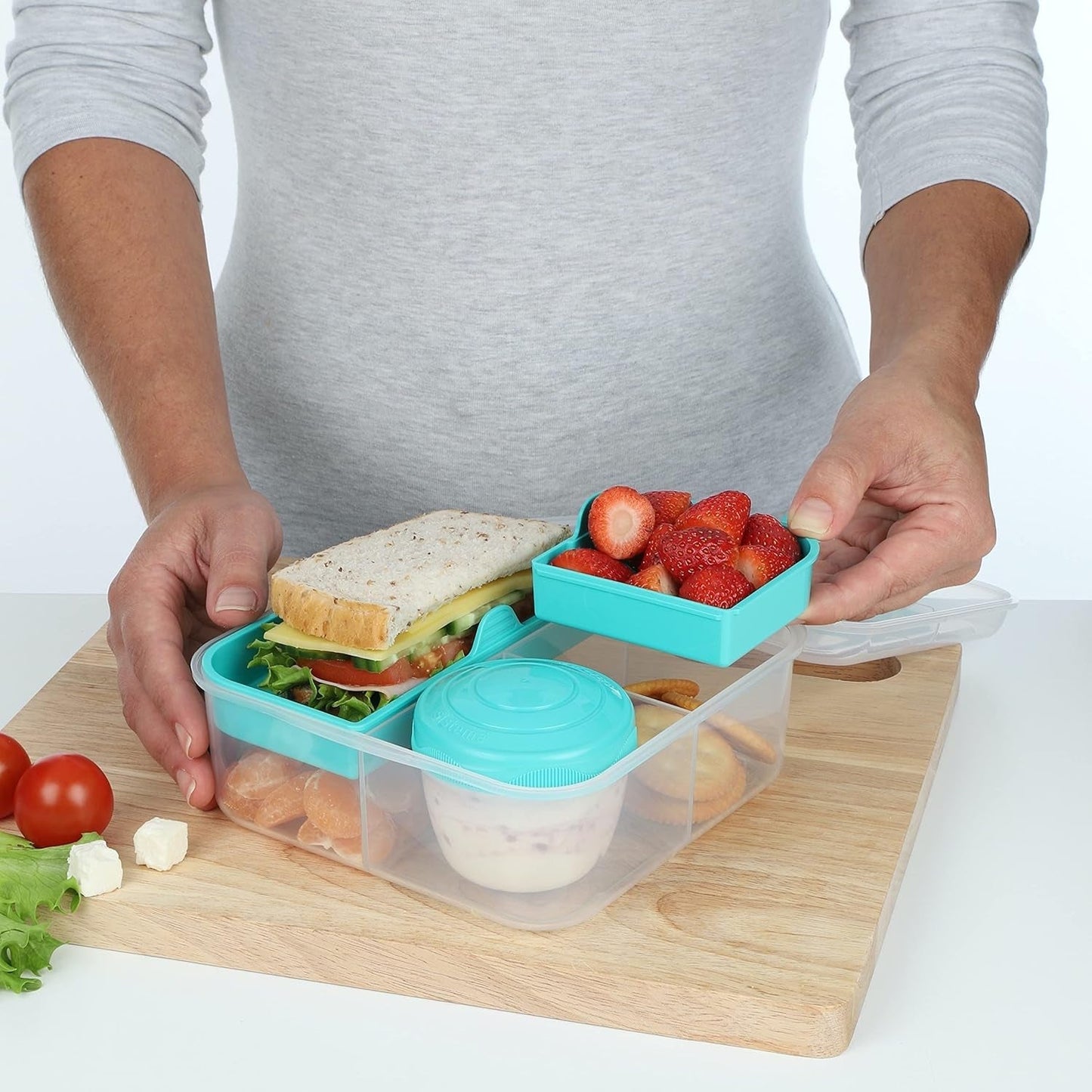 Bento Box TO GO lunchboxsysteem met vakken | Lunchbox van 1,25 L met yoghurt-/fruitcontainer | voor kinderen en volwassenen l | BPA-vrij Minty Teal [21685-8T], mintgroen Naty Shop voedselbewaardozen