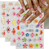 JMEOWIO 3D Nagelsticker Kleurrijke Bloem Nail Art Sticker Selbstklebend Nagelaufkleber 5D Stereoskopisch Lente Zomer Bloemendecoratie Nageldesign Zubehör 4 Blatt