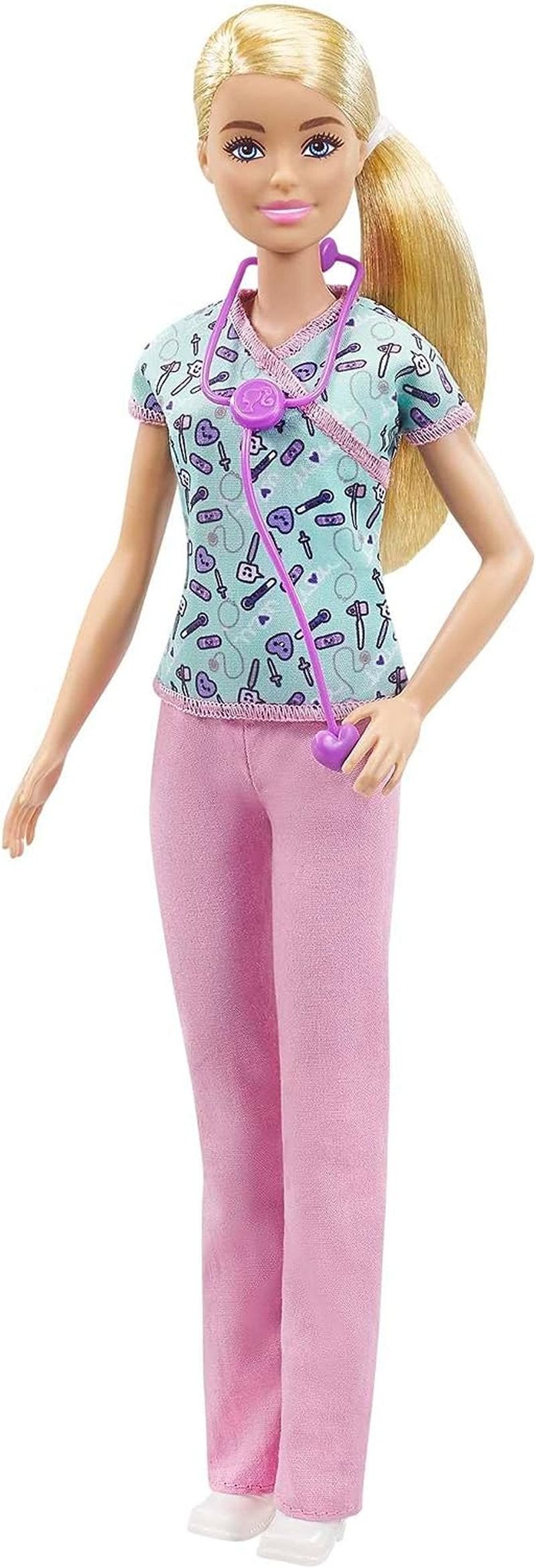 GTW39 Barbiepop - Verpleegster (ca. 30 cm) met bedrukte top en roze broek, witte schoenen en stethoscoop, geweldig cadeau voor kinderen vanaf 3 jaar