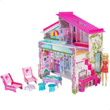Lisciani - Poppenhuis - Barbie-poppenvakantievilla - Fantasiespel - Kartonnen huis om in elkaar te zetten en te versieren - Creatieve vrije tijd - Voor meisjes vanaf 4 jaar