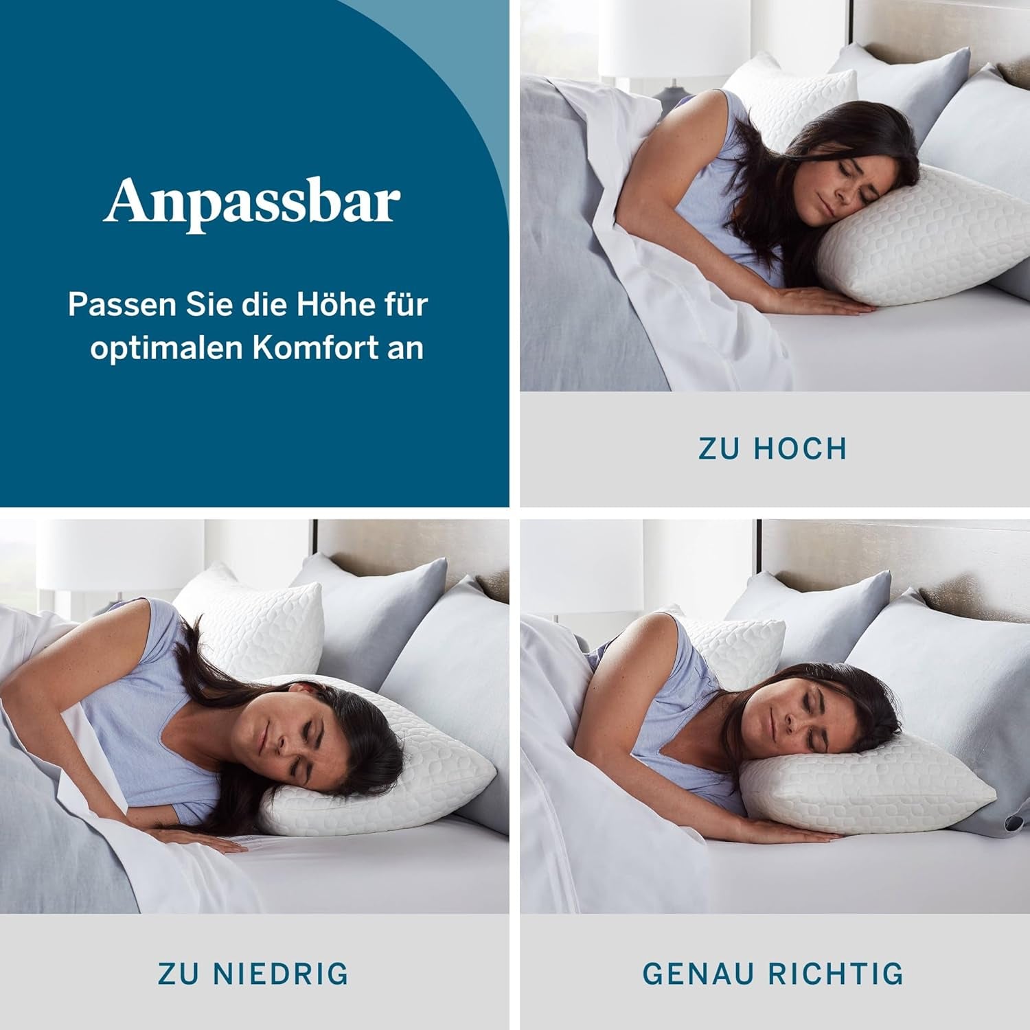 LUCID kussen 40 X 80 cm met hybride vulling van versnipperd traagschuim en microvezel - uitneembare, verstelbare vulling - wasbare hoes - voor zij-, rug- en buikslapers Naty Shop standaard kussens