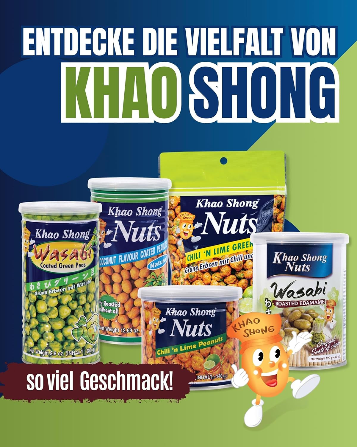 Khao Shong Gebakken groene erwten met wasabi, knapperige erwten in een pittig beslag, een vetarm alternatief voor noten, medium pikant, 1 blik van 140 g | 140 g (1 pakje)