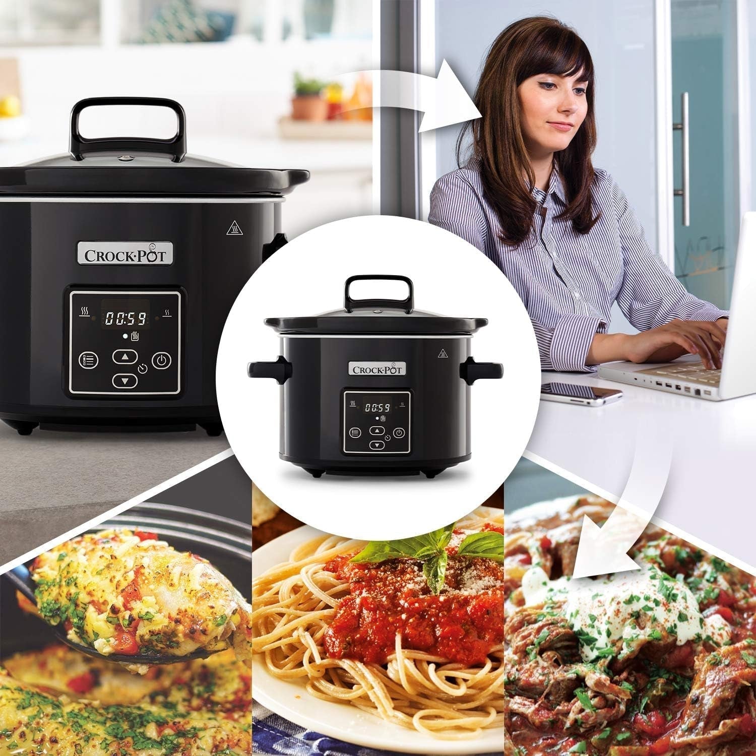 Slowcooker digitale Crockpot, warmhoudfunctie, 2,4 liter (1-2 personen) Slowcooker Naty Shop