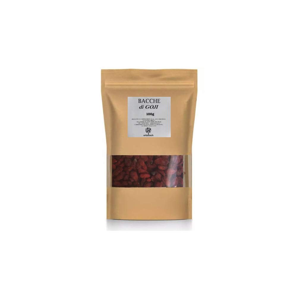 ERBOTECH Goji-bessen 200 g, goji-bessen met hoog vitaminegehalte, gedroogd fruit zonder suiker en zwavel, natuurlijke en energierijke superfoods, Made in Italy Gedroogde producten Naty Shop 100 G