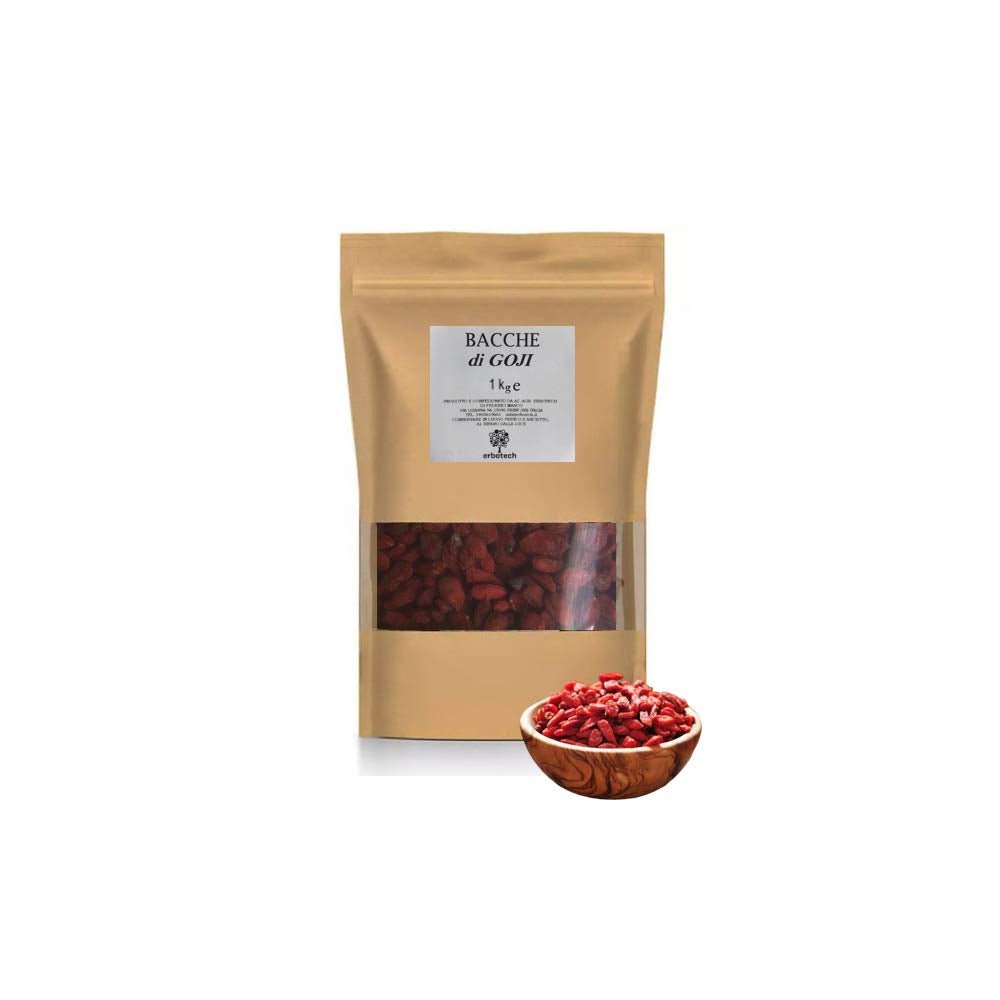 ERBOTECH Goji-bessen 200 g, goji-bessen met hoog vitaminegehalte, gedroogd fruit zonder suiker en zwavel, natuurlijke superfoods en rijk aan energie, Made in Italy Gedroogde producten Naty Shop 1 kg