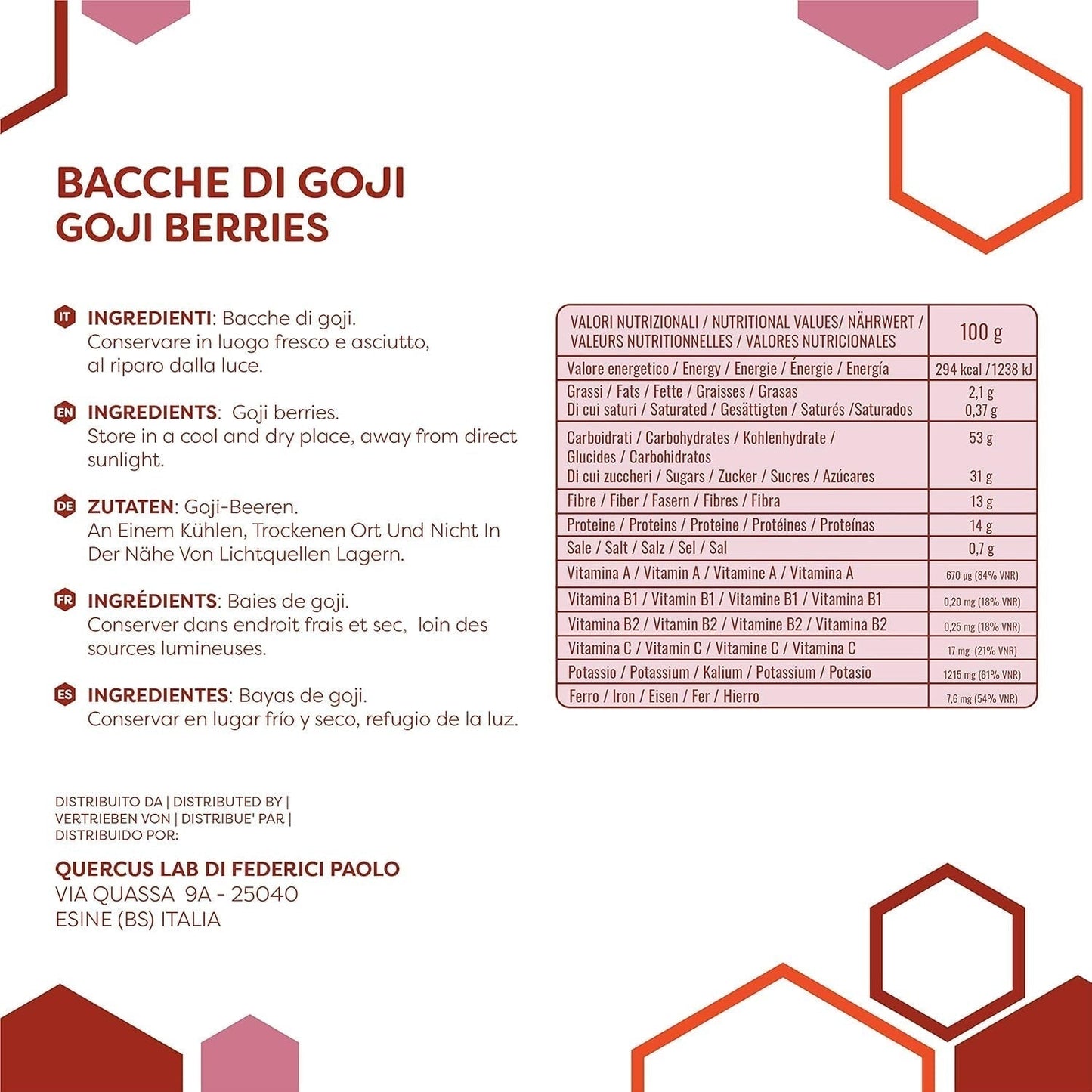 ERBOTECH Goji-bessen 200 g, goji-bessen met hoog vitaminegehalte, gedroogd fruit zonder suiker en zwavel, natuurlijke superfoods en rijk aan energie, Made in Italy Gedehydrateerde producten Naty Shop