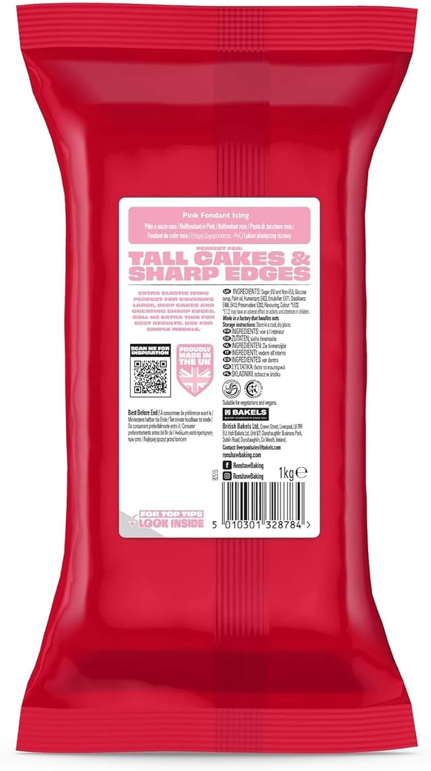 Extra Fondant Roze 1kg - Extra elastische fondant met vanillesmaak, perfect voor het bekleden van taarten - Roze - 1 kg Suikerpasta Naty Shop