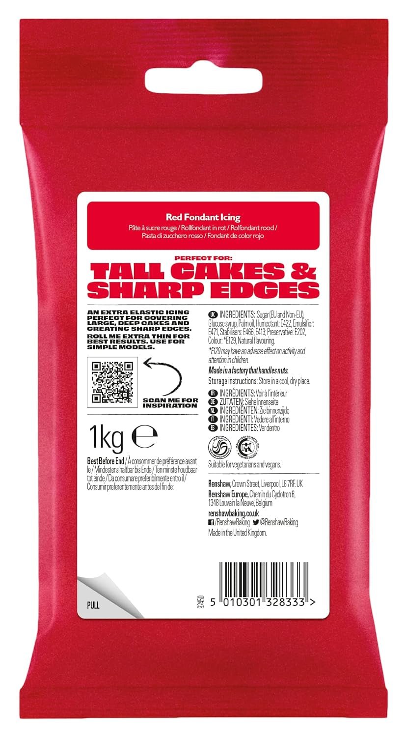 Extra Fondant Rood 1kg - Extra elastische fondant met vanillesmaak, perfect voor het bekleden van taarten - Rood - 1 kg Suikerpasta Naty Shop