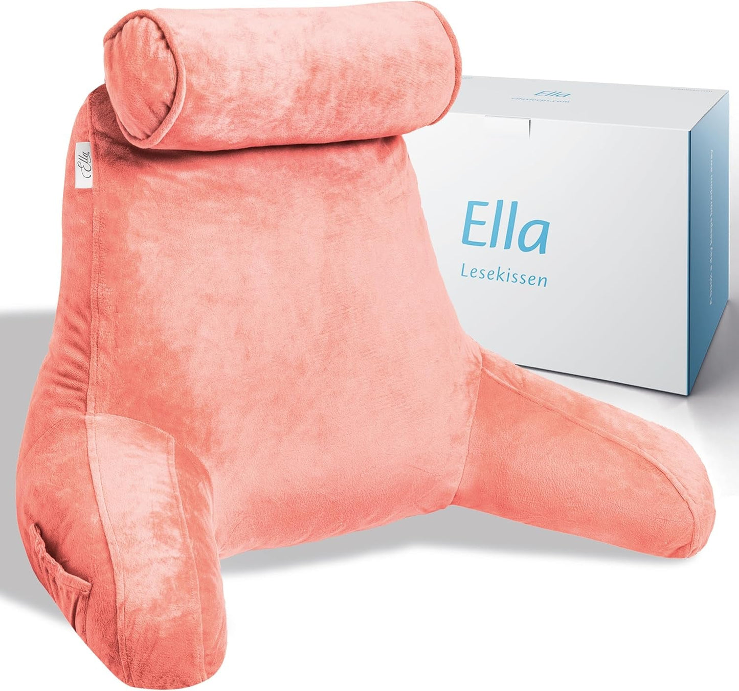 Ella Leeskussen voor bed en bank met afneembare nekrol - Rugkussen voor bed - Memory Foam Leeskussen met armleuningen, Ideaal om te lezen, TV te kijken, te ontspannen of als rugsteun - Grijs