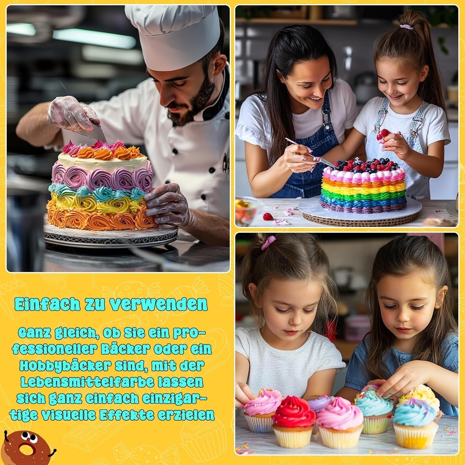 Gel-kleurstof - 8 levendige kleuren Taartversieringen Kleurstof Hooggeconcentreerde kleurstof voor fondant, botercrème, cakes, bitterkoekjes, donuts - 6 ml