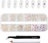 Beadsland 2500 stuks glas Nailart Strasssteine ​​Kristall Flatback Edelsteine ​​Runde, voor handwerk Gemischt 8 Größen SS4 ~ SS30 Mit Picking Pinzette en Stift (Kristall Weiss)