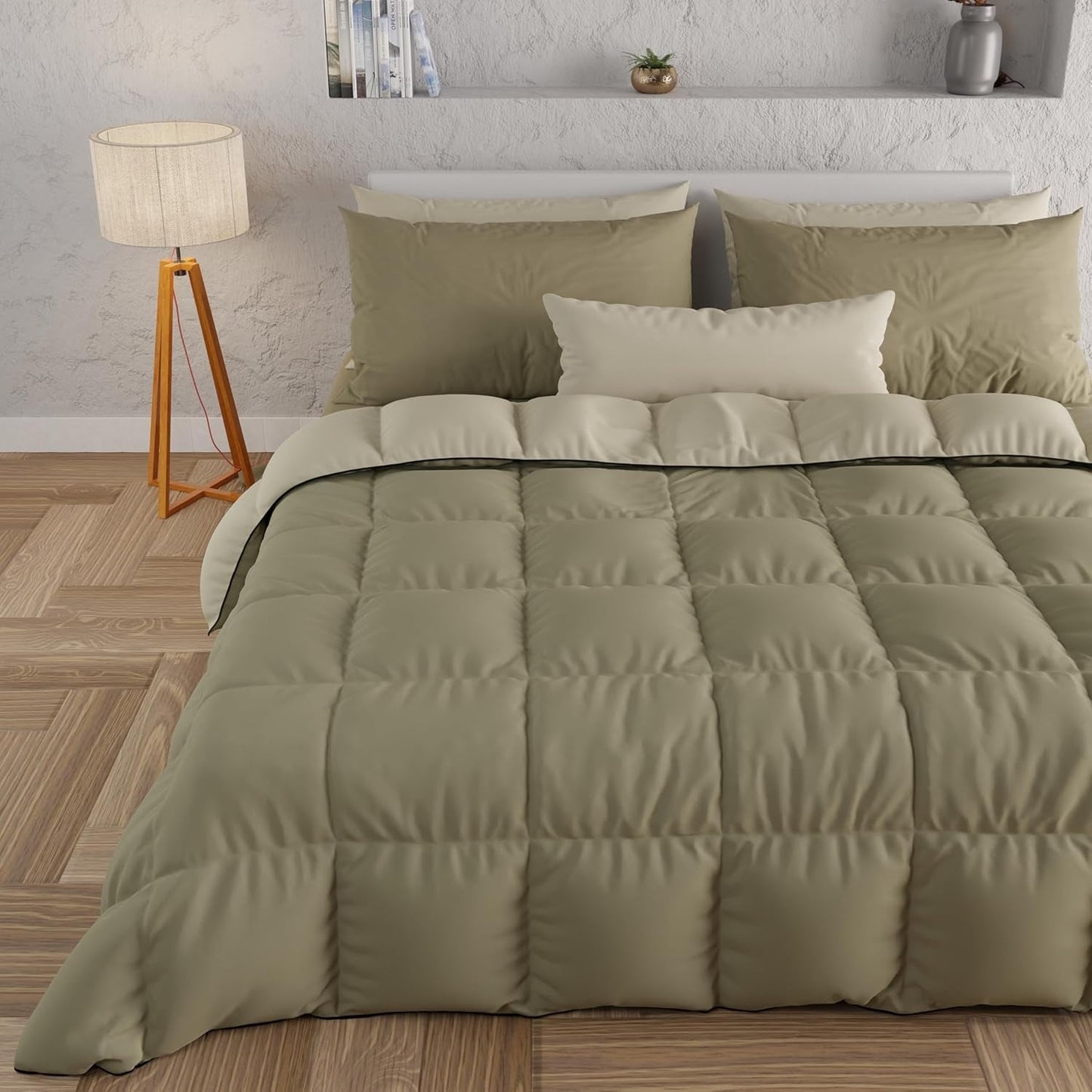 PETTI Artigiani Italiani - Tweepersoonsbed winterdeken, maxi, monochroom, dubbelzijdig, wit, grijs, 100% Made in Italy Dekbedden en dekbedden Naty Shop Taupe modder 160 X 190 Cm