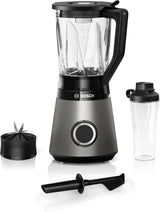 Bosch Standmixer Vitapower Serie 4 MMB6174SN, Verbesserte Versie, Hoge Edelstahl-Klingen, 1,5L Glasbehälter, 0,6L To-Go-Flasche, Spülmaschinenfeste Teile, 30.000 U/Min, 1200 W, Silver Kitchen Naty Shop Single 2-in-1 Standmixer