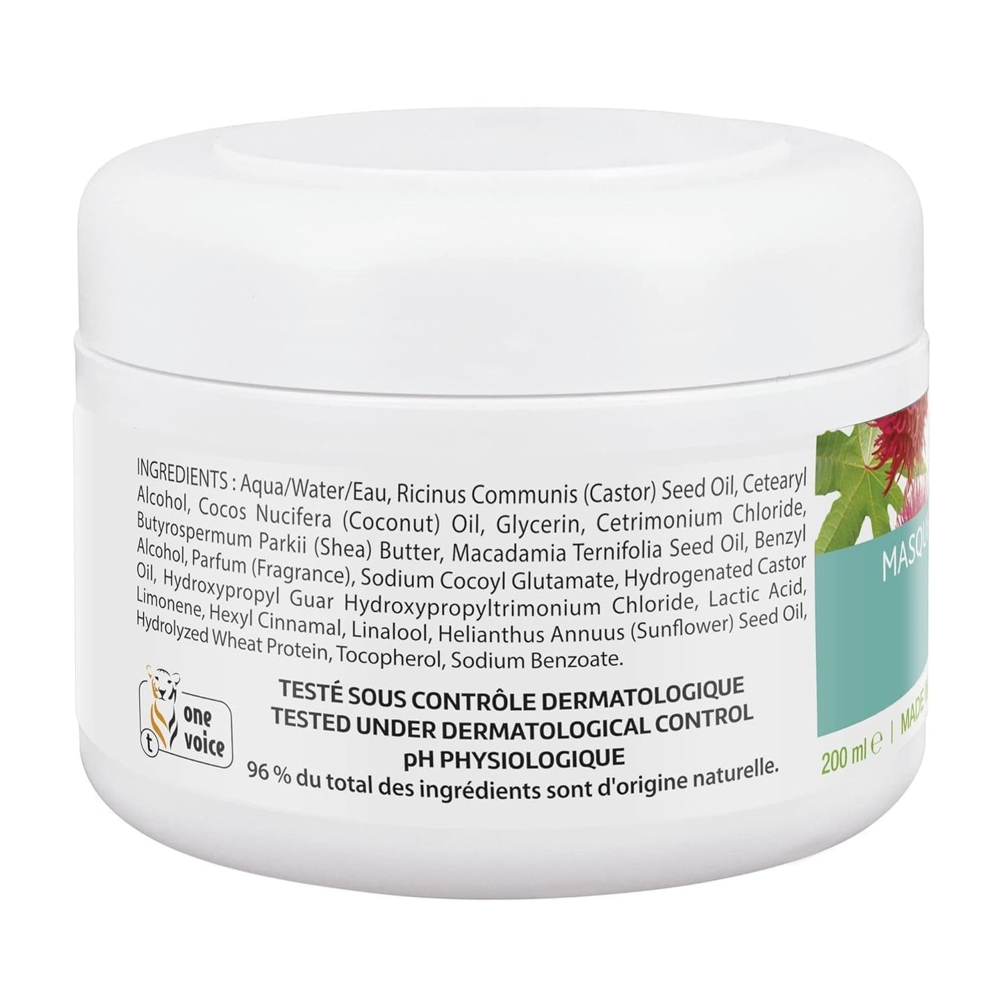 Masker Sublimateur à l'Huile de Ricin et Kératine Végétale 200 ml Haarmasker Naty Shop