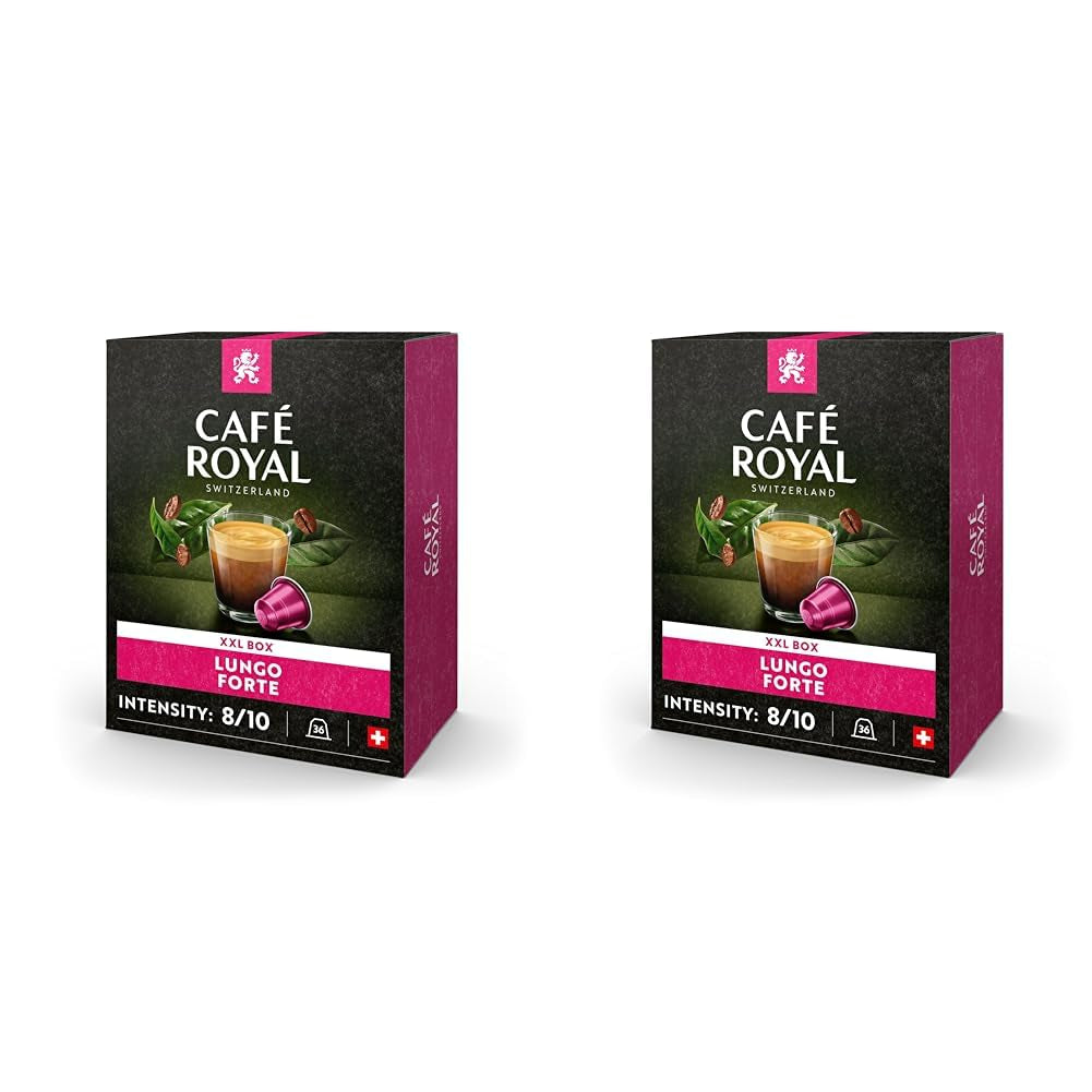 Café Royal Lungo Forte 36 Kapseln für Nespresso Kaffee Maschine - 8/10 Intensiteit - UTZ-zertifiziert Kaffeekapseln aus Aluminium (Packung mit 2)